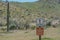 One Way and No Motorized Vehicles Sign in Estrella Mountain Regional Park, Goodyear, Maricopa County, Arizona USA