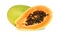 One whole and a half ripe papaya (isolated)