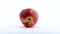 One whole nectarine fruit is rotating on the turntable. Isolated on the white background. Close-up.