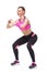 One woman exercising workout fitness aerobic exercise abdominal push ups posture on studio isolated white background.