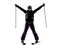 One woman skier skiing arms outstretched happy silhouette