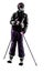 One woman skier skiing standing looking away silhouette