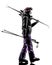 One woman skier walking silhouette