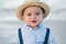 One Year Old Baby Boy with Straw Fedora Hat