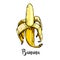 One yellow banana with an inscription, graphics on a white background. Element for design, print t-shirt.