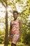 one, young adult, 20-29 years, black african american, woman portrait, standing posing, beautiful, wearing dress, afro chic