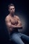 One young adult man, Caucasian, fitness model, muscular body, sh