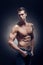 One young adult man, Caucasian, fitness model, muscular body, sh