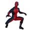 One young superhero man with muscles in red black super suit