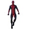 One young superhero man with muscles in red black super suit