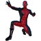 One young superhero man with muscles in red black super suit