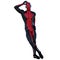 One young superhero man with muscles in red black super suit