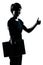 one young teenager girl silhouette holding carrying laptop computer thumb up