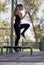 One young woman, 20-29 years, cardio exercise, jumping over hurdle