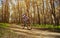 One young woman - cyclist in a helmet riding a mountain bike outside the city