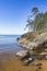 Onega Lake shore landscape. Karelia. Transparent water