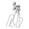 Oneline illustration of girl with hands and head with flowers