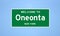 Oneonta, New York city limit sign. Town sign from the USA.