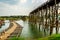 Ong wooden Mon bridge damaged with tempolary wooden bridge