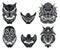 Oni and kabuki masks vector cartoon set