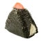 Onigiri triangle sushi ball with rice wrapped nori seaweed and salmon isolated on white background, popular and famous Asian food