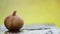 Onion arrangement on a table in the rain.