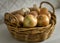 Onion Basket on Kitchen Table Fene Galicia Spain