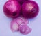 Onion bulbs and cut in pieces raw fresh organic bulb onion or common onion or allium cepa closeup view stock image