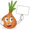 Onion Character Holding a Blank Banner