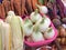 Onion, corn, beetroot and carrot for sale in food market, Moscow