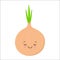 Onion cute kawaii flat design long shadow character. Happy vegetable with smiling baby face and stuck out tongue, smile. Laughing