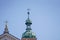 Onion dome with onion helmet or onion dome photographed on a church tower as an architectural roof construction in Bavaria