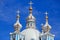 Onion domes of the Smolny Cathedral. St. Petersburg , Russia.