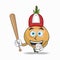 Onion mascot character with baseball playing gear. vector illustration