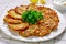 Onion patties or latkes with greek yogurt sauce