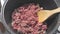 Onion and raw beef mince, pork stir-fried in oil