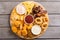 Onion rings , nuggets grilled wings , french fries and mix of snacks