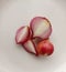 Onion Shallot slices isolated on white background closeup.