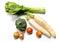 Onion, Tomato, Radish, Broccoli, and  Choy sum vegetable on white background