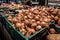 Onions on supermarket vegetable shelf