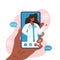 Online African American doctor medical consultation vector illustration.