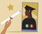 Online Afro Graduate Graduate Graduation Flat Vector Stock Illustration with Phone and Online Call as Online Learning Concept