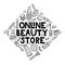 Online beauty store. Lettering with doodles