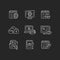 Online behavior monitoring chalk white icons set on dark background