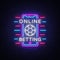 Online betting neon sign. Sports betting. Online betting logo, neon symbol, light banner, bright night advertising