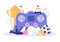 Online Betting Sports Game with Gold Coins and Live Bet Application Service Sport Broadcast in Hand Drawn Cartoon Illustration