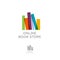 Online book store. Digital library. Colorful books with letters.