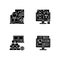 Online business meeting black glyph icons set on white space