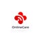 Online Care logo Concept, red heart care sign, cross medical and pharmacy symbol, signal wifi connection and web