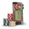 Online casino concept. Mobile phone with roulette and casino chi